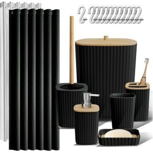 20 Piece Bamboo Bathroom Sets, Black Bathroom Accessories Set with Shower Curta